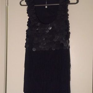 Deluvise sequin fringe body tassel blk dress Sz l